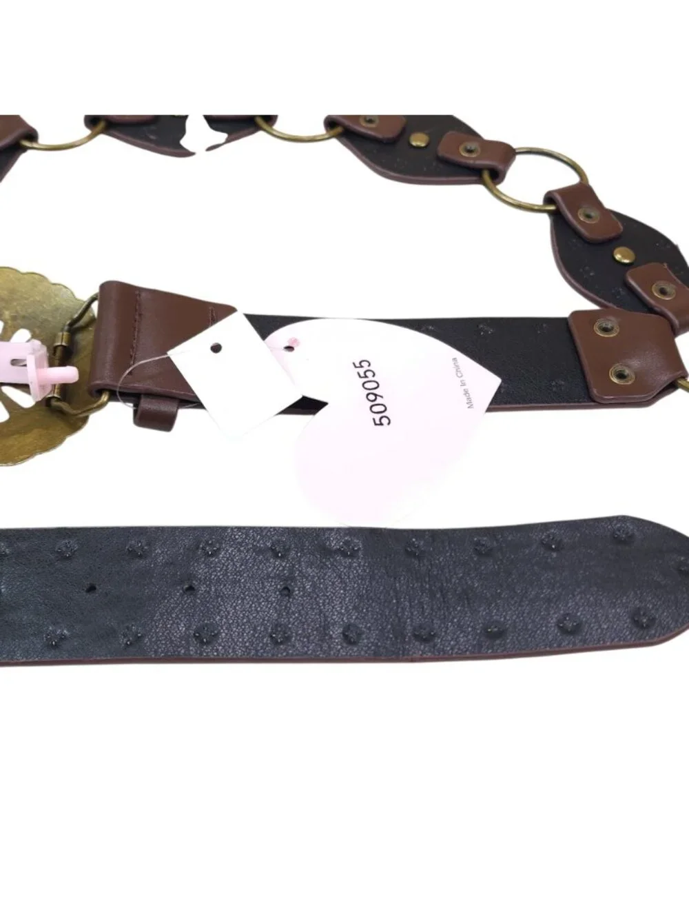 Truelove Brown Brass & Leather Belt with Brass Studs & Buckle XL 1 1/2
